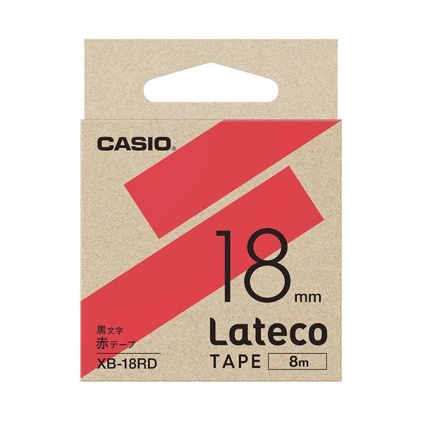 まとめ）カシオ計算機 ラテコ専用テープXB-18RD赤に黒文字（×30セット）-