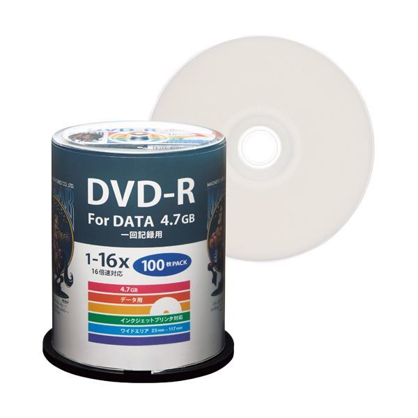 (まとめ) ハイディスク データ用DVD-R4.7GB 1-16倍速 ホワイトワイドプリンタブル スピンドルケース HDDR47JNP1001パック(