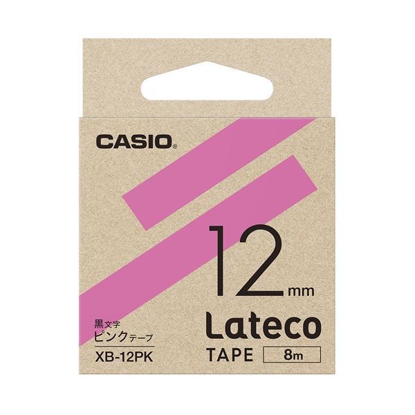 （まとめ）カシオ計算機 ラテコ専用テープXB-12PK ピンクに黒文字（×30セット）