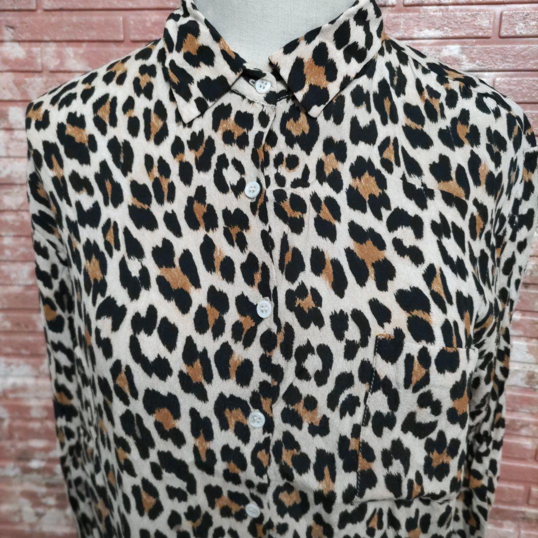  Zara u- man Leopard принт длинный рукав искусственный шелк рубашка US-M