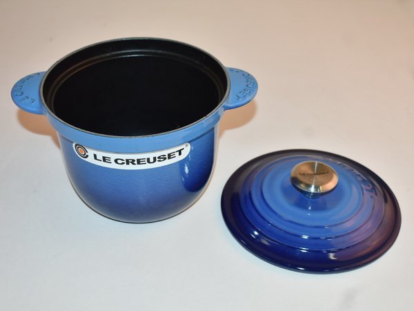 LE CREUSET ルクルーゼ●鋳物ホーロー鍋 電気調理器 IH調理器 ドーム型フタ 深い オーブン フランス産/アズールブルー/難有/1円スタート/XBの画像1