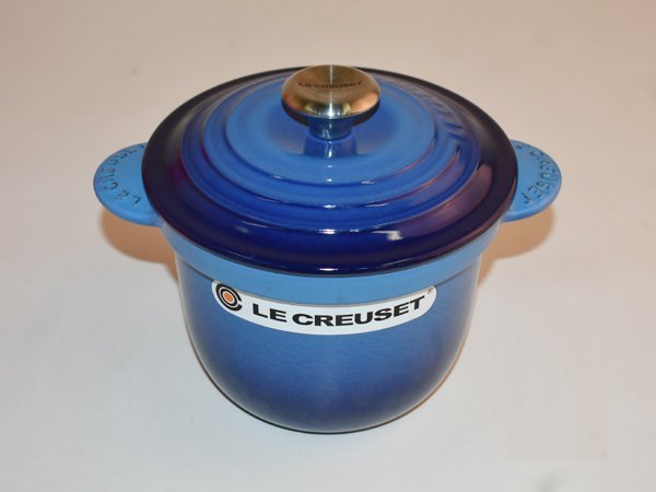 LE CREUSET ルクルーゼ●鋳物ホーロー鍋 電気調理器 IH調理器 ドーム型フタ 深い オーブン フランス産/アズールブルー/難有/1円スタート/XBの画像2