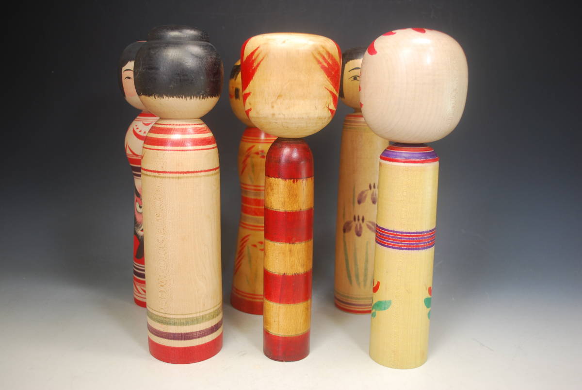 東北民芸品 伝統こけし8寸 約24cm 6体 土湯飯坂稲毛豊・肘折佐藤重之助