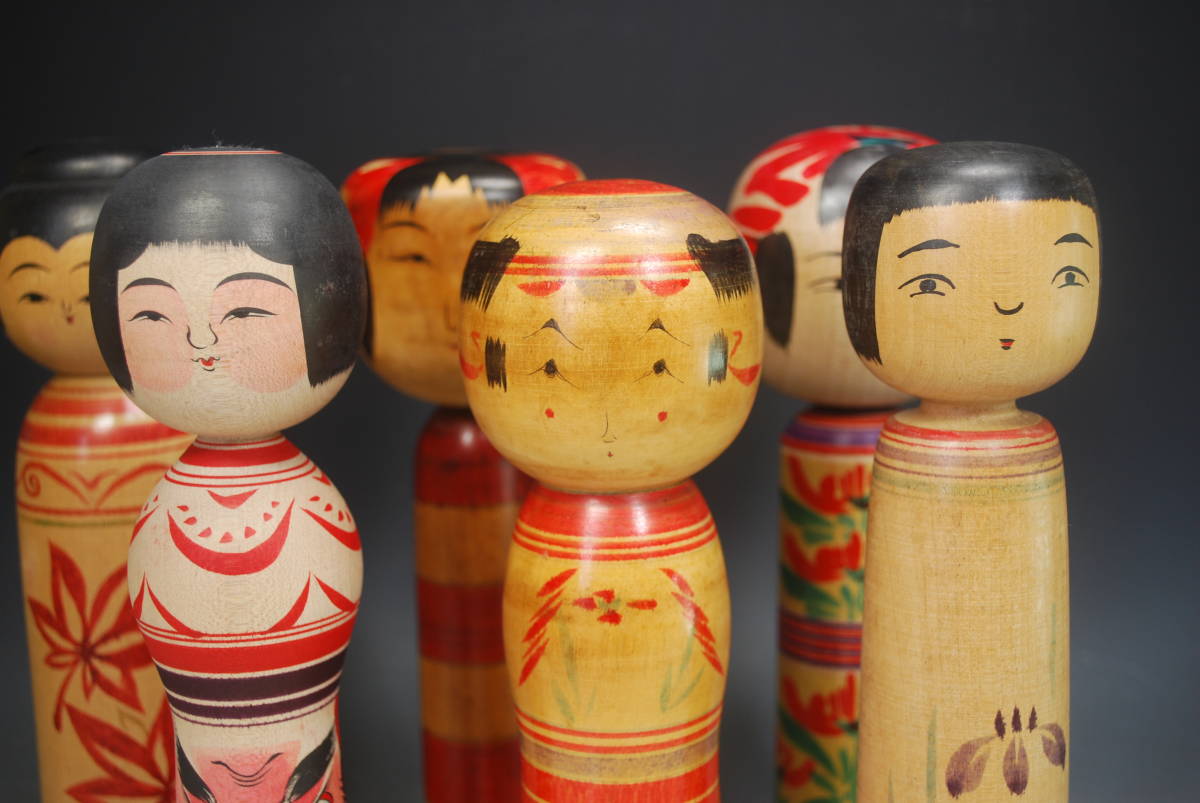 東北民芸品 伝統こけし8寸 約24cm 6体 土湯飯坂稲毛豊・肘折佐藤重之助