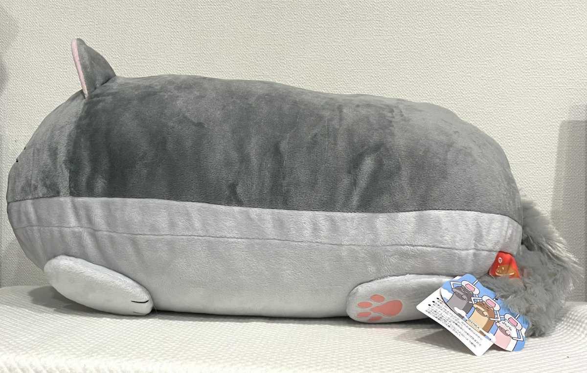 【コッペパンみたいな猫。 グレー猫】コッペパンみたいな猫。 動く気配なし 枕 BIG ぬいぐるみ クッション 新品 全長約50cm LF_画像3