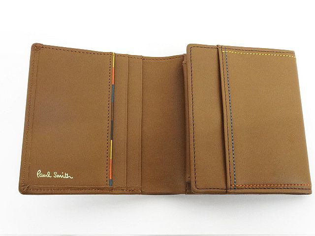美品 Paul Smith ポールスミス 二つ折り財布 ボックス型 キャメル 茶色系 PSQ023 コンパクト 約9.5×9cm 箱 タグ付 ★2179_画像6