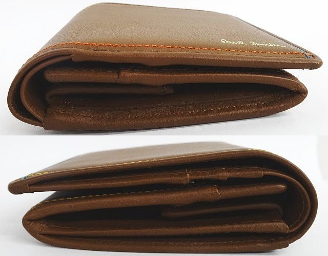 美品 Paul Smith ポールスミス 二つ折り財布 ボックス型 キャメル 茶色系 PSQ023 コンパクト 約9.5×9cm 箱 タグ付 ★2179_画像4