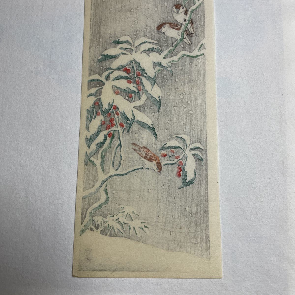 即決！真作 小原古邨(祥邨)雪すずめの木版画(検索＝新版画 冬 小鳥 国芳 巴水 光逸 雪岱 吉田博 笠松紫浪 渡辺省亭 美人画 高橋松亭)_画像7