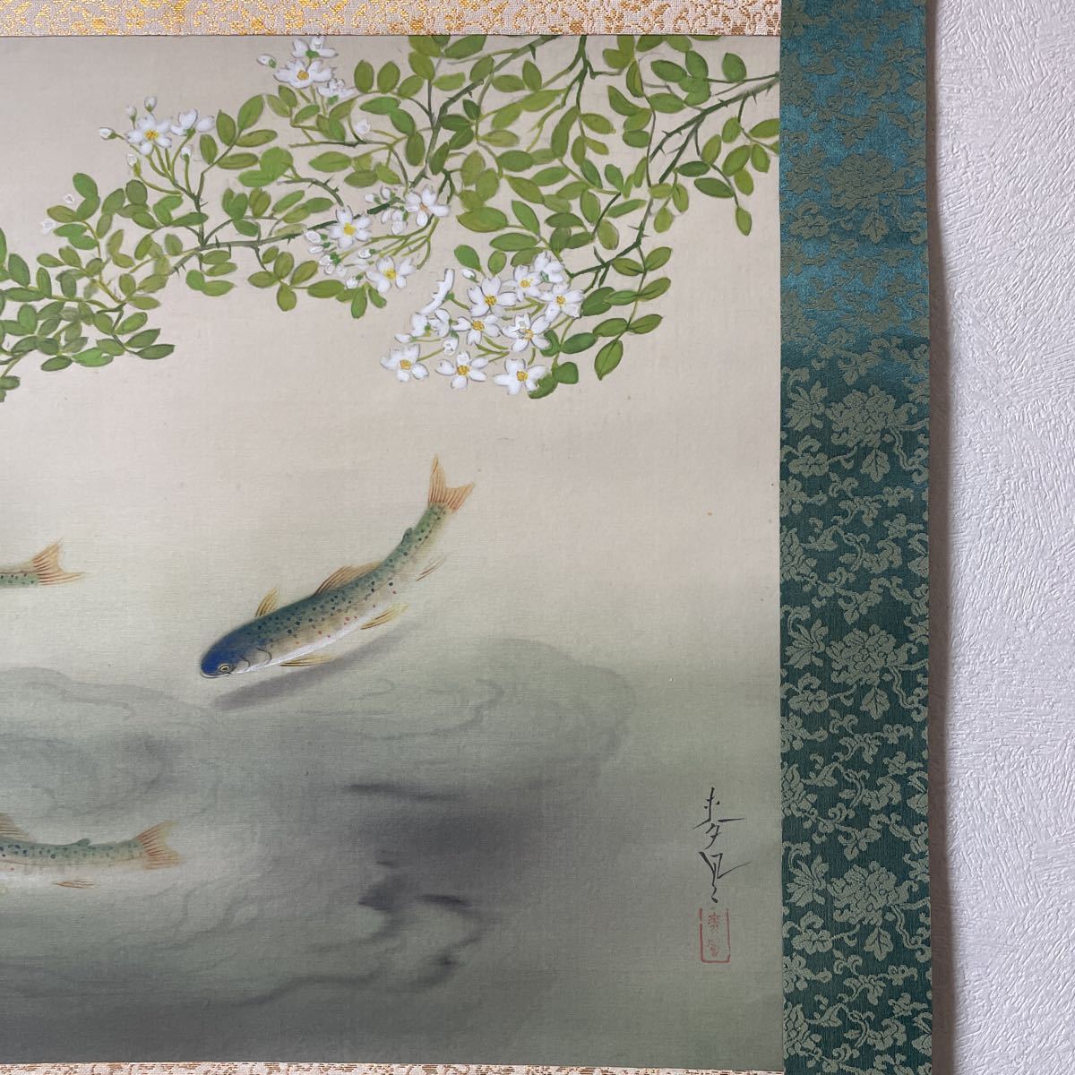 即決！模写 大野麦風/(仮題)岩魚 掛軸(検索＝大日本魚類画集 博物画 小泉壇山 小泉斐 若沖 華岳 青邨 是真 北斎 広重 土牛 武山 龍子)_画像6