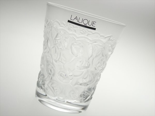 N171 LALIQUE ラリック クリスタル ローズ バラ ペア オールドファッション ロックグラス 2客の画像3