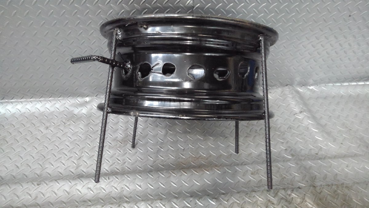バーベキュー用 焼き台 焚き火台 鉄チンホイール加工品 取っ手付き