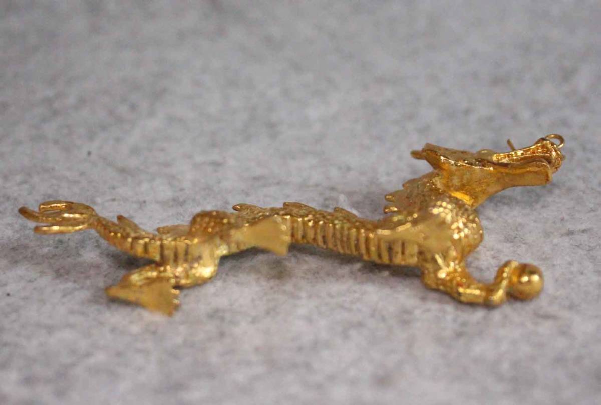 金属工芸●金色　竜　玉龍　置物●11cm ドラゴン　gold color　dragon_画像8