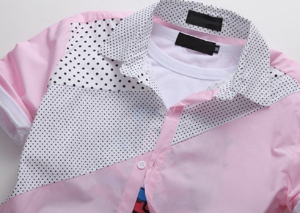 ■ 送料無料 新品 Mサイズ ピンク シャツ メンズ レディース 半袖 ボタン 水玉 ドット かわいい 08_画像2