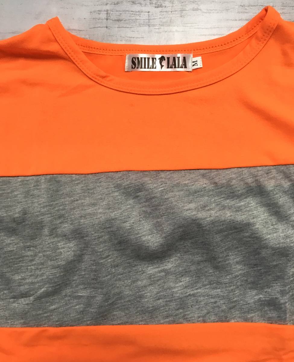 ■送料無料 新品 M サイズ レディース Tシャツ オレンジ グレー ドルマン スリーブ バイカラー ビビッド 鮮やか 半袖 24の画像4