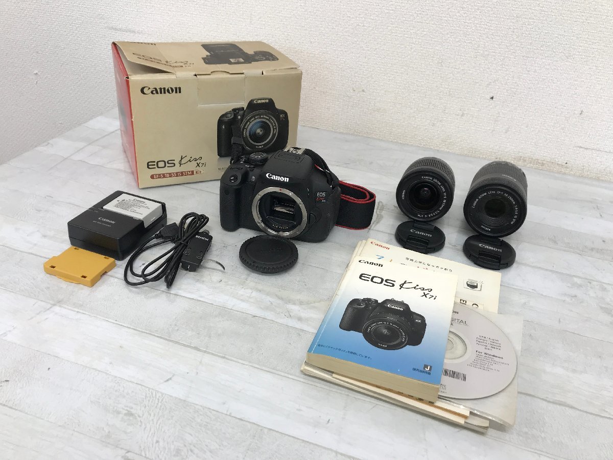 ※m2416 中古 Canon キャノン デジタル一眼レフカメラ EOS Kiss X7i / レンズ EF-S 55-250mm 1:4-5.6/18-55mm 1:3.5-5.6_画像1