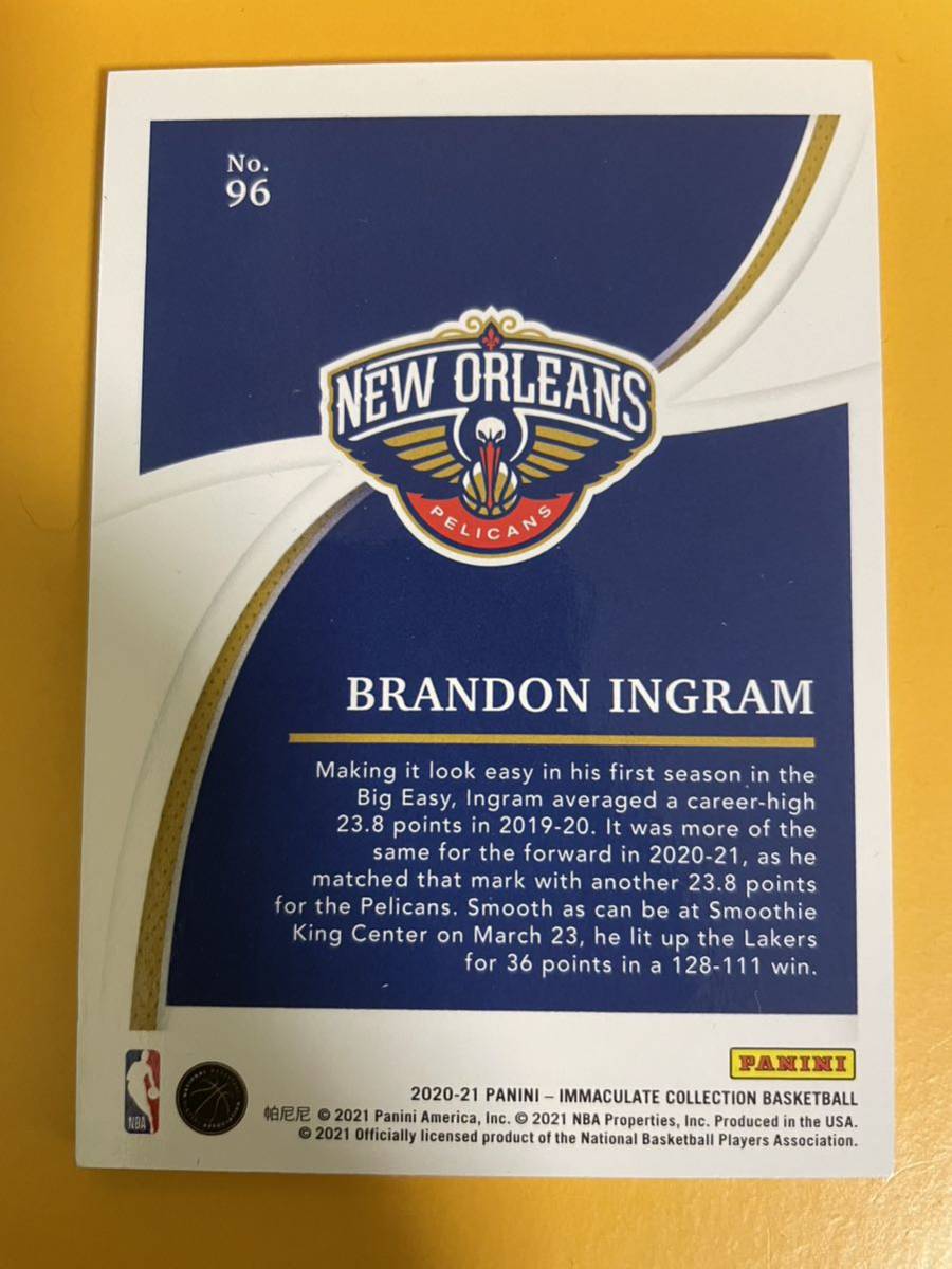 2020-21 Panini immaculate brandon ingram 99枚限定 NBAカード 元コービーのチームメイト 24 コービーのジャージナンバーの画像2