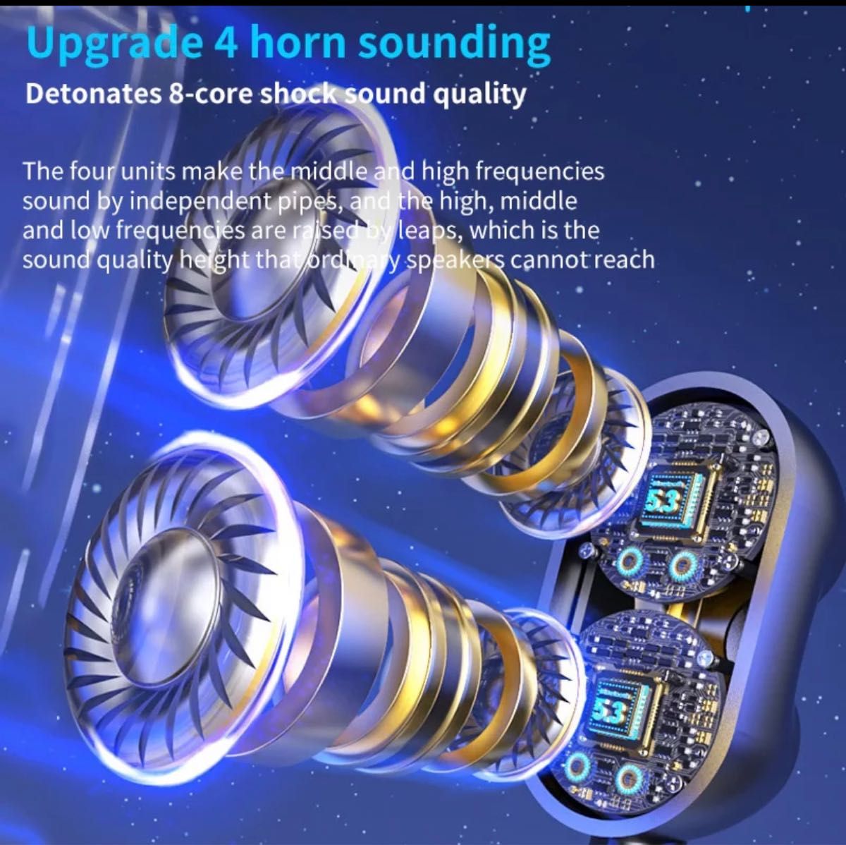 4スピーカー8コア構造　デジタル表示　大容量バッテリー　7種類音質エフェクト　Bluetooth5.3  ノイズキャンセリング