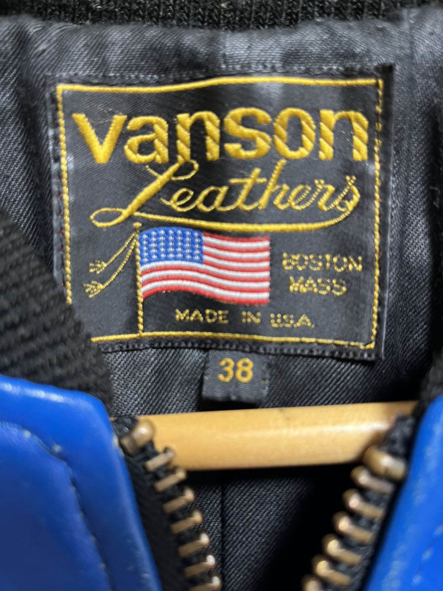 vanson レザージャケット 38 TJ チームジャケット 青×黒 ツートン オールレザー スタジャン ライダースジャケット SCHOTT ラングリッツ_画像3