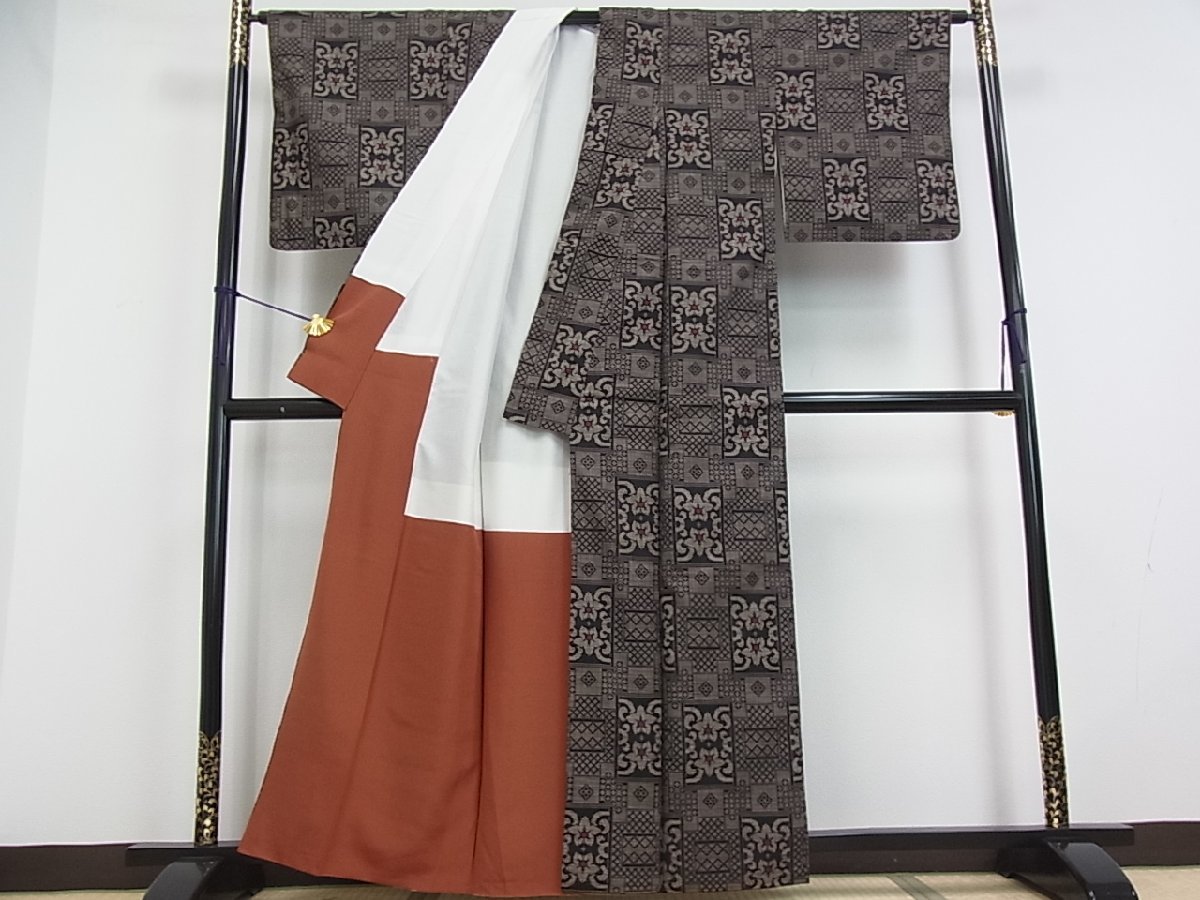 花美人□本場大島紬 7マルキ 泥染 吉祥文様 逸品 xg3425 紬、お召