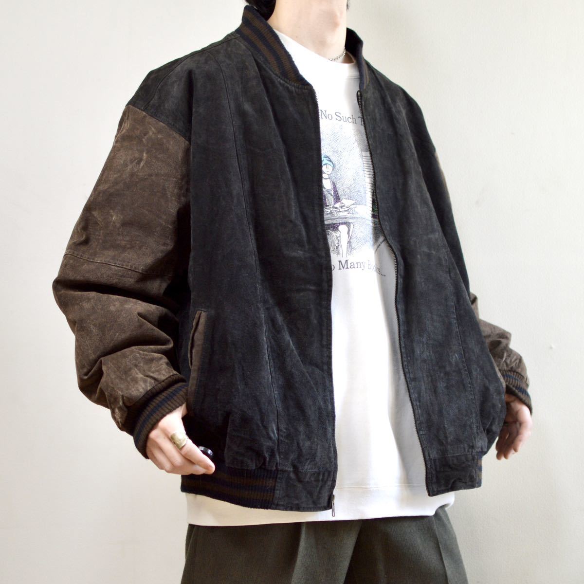 ブルゾンで】 古着 オーバーサイズ レザージャケット ブルゾン レザー
