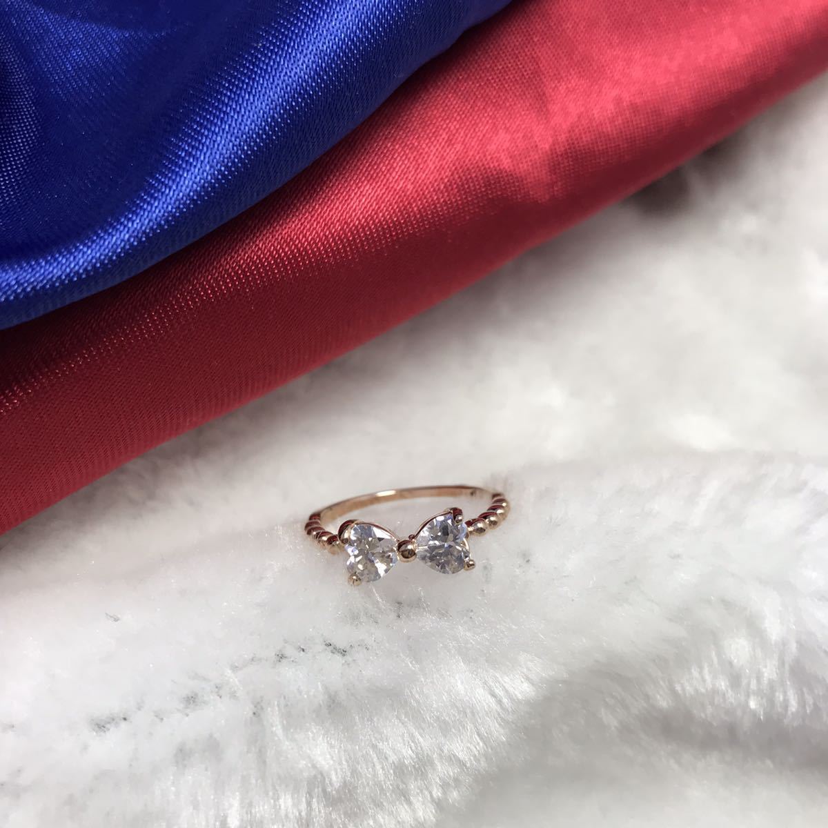 新品 ハートリボンのピンクゴールドCZダイヤ指輪 リング 11号_画像3
