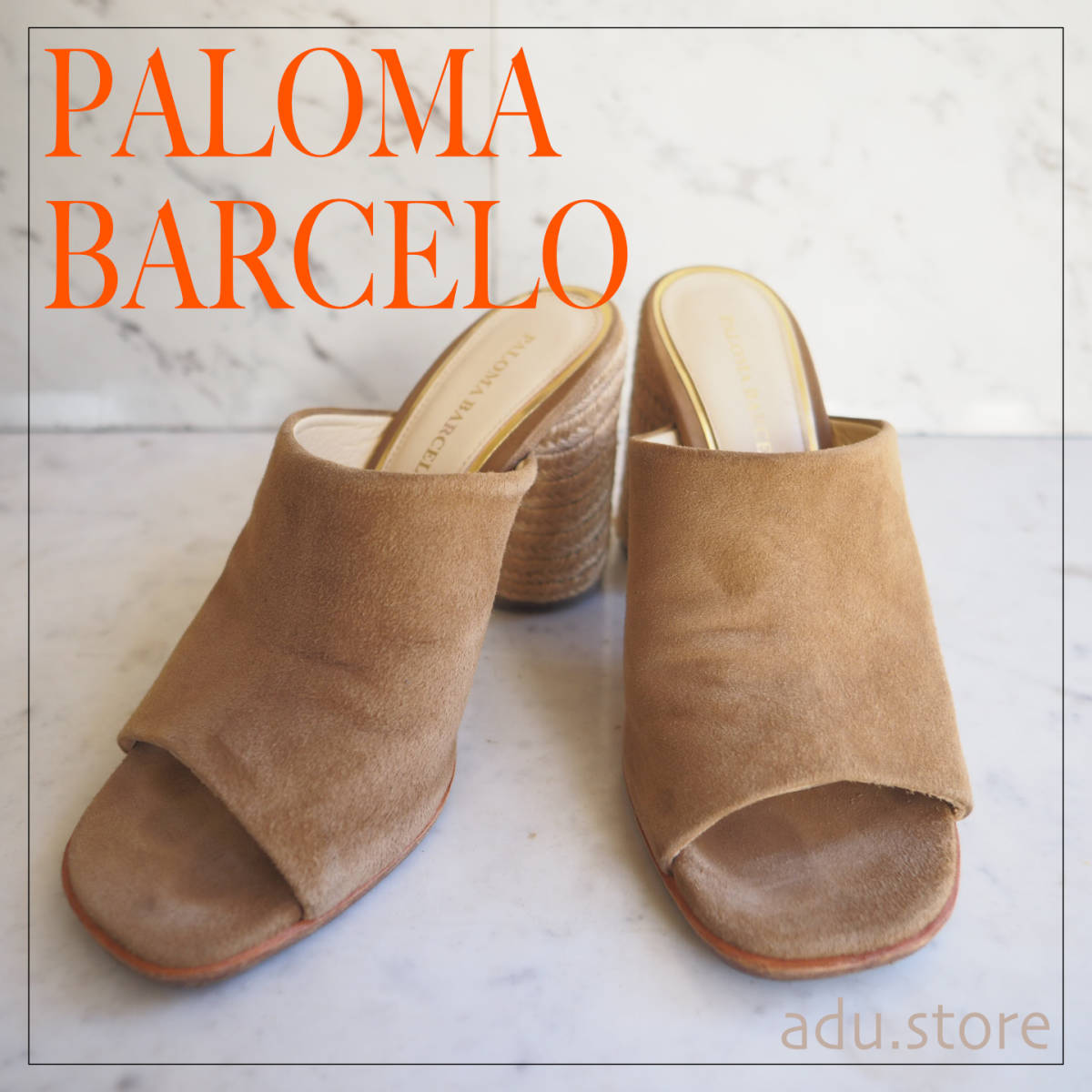 定価41800円 ドゥーズィエムクラス販売パロマバルセロ PALOMA BARCELO スエードラウンド チャンキーヒール ミュール サンダル サボ_画像1