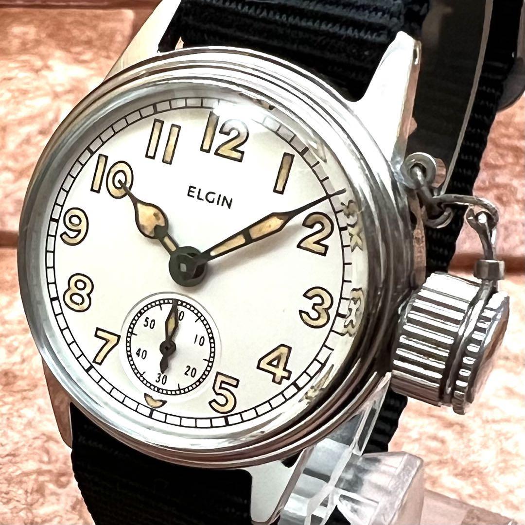 美品】ELGIN/エルジン/リューズガード付き/手巻き/メンズ腕時計