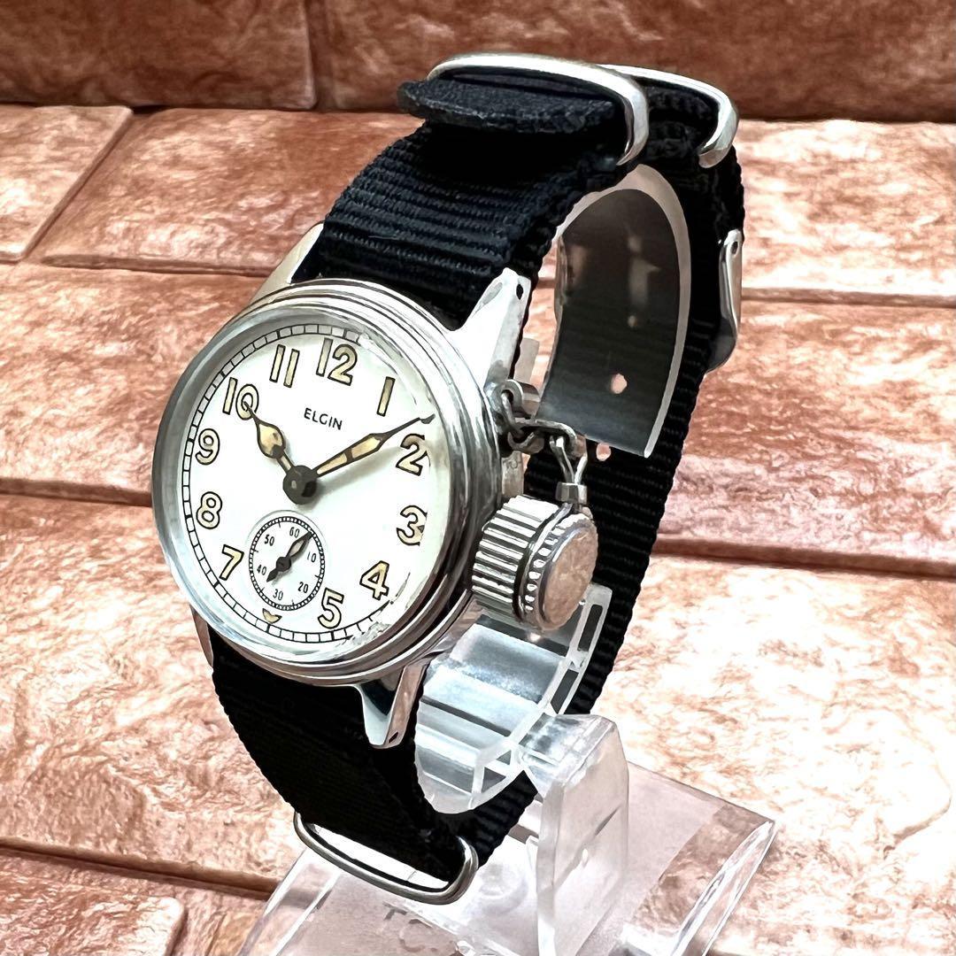 美品】ELGIN/エルジン/リューズガード付き/手巻き/メンズ腕時計