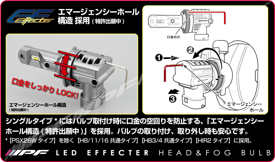 IPF LED エフェクター ヘッド＆フォグ バルブPSX26W12V車 LEDバルブ 2年保証 車検対応 バルブ2本分 E161HFBW_画像5