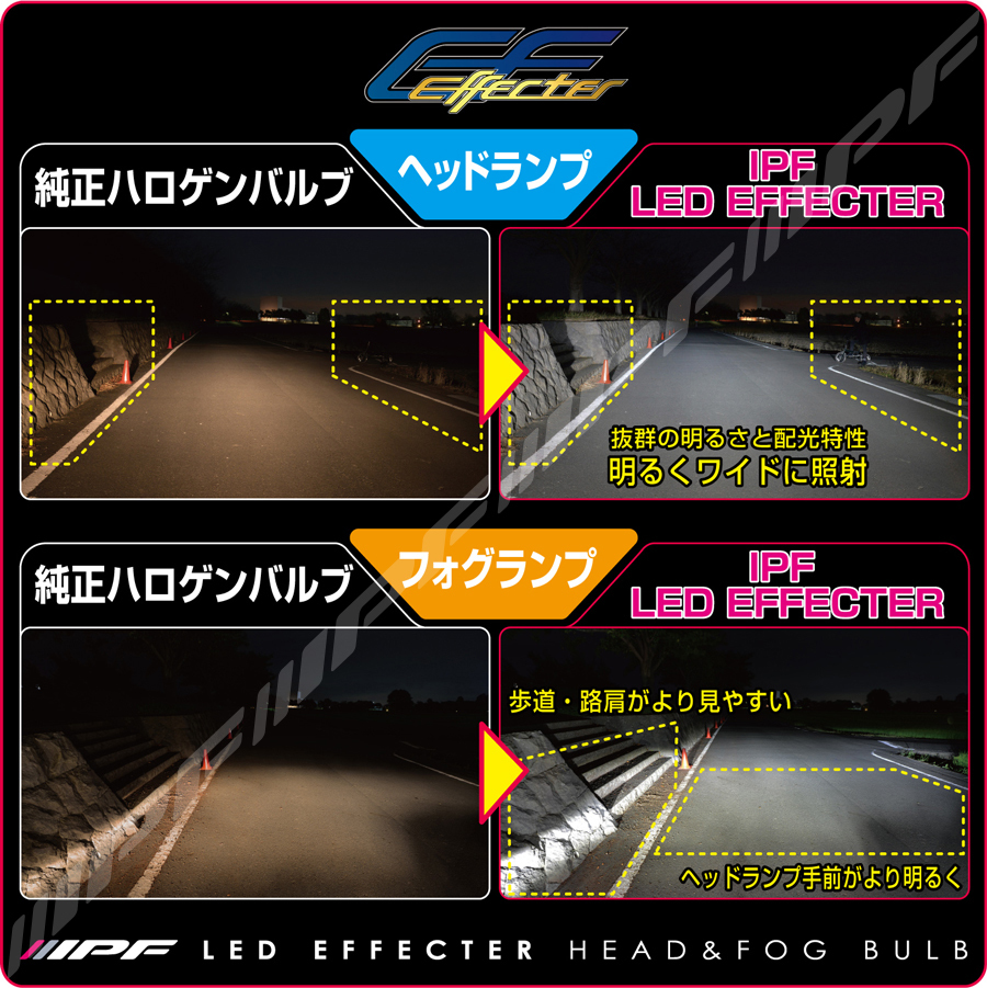 IPF LED エフェクター ヘッド＆フォグ バルブPSX26W12V車 LEDバルブ 2年保証 車検対応 バルブ2本分 E161HFBW_画像7