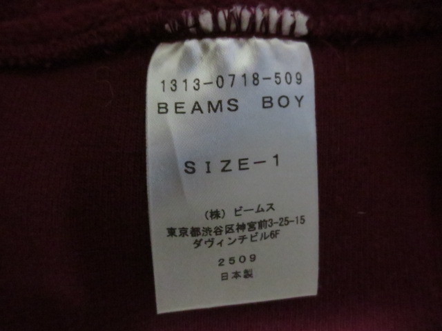 Beams boy Beams Boy long sleeve sweat pants Parker change type pocket dark red color series 1 made in Japan 