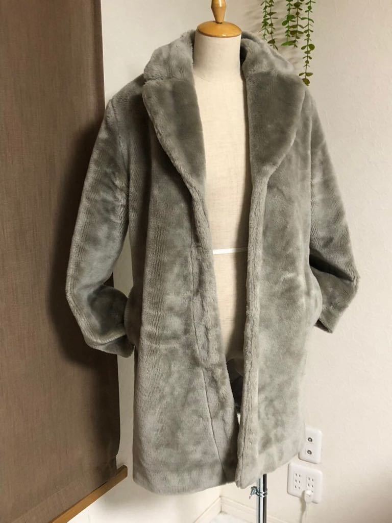 M size long coat fur coat gray long coat .. button fake fur fur light mo Como koteti coat warm 