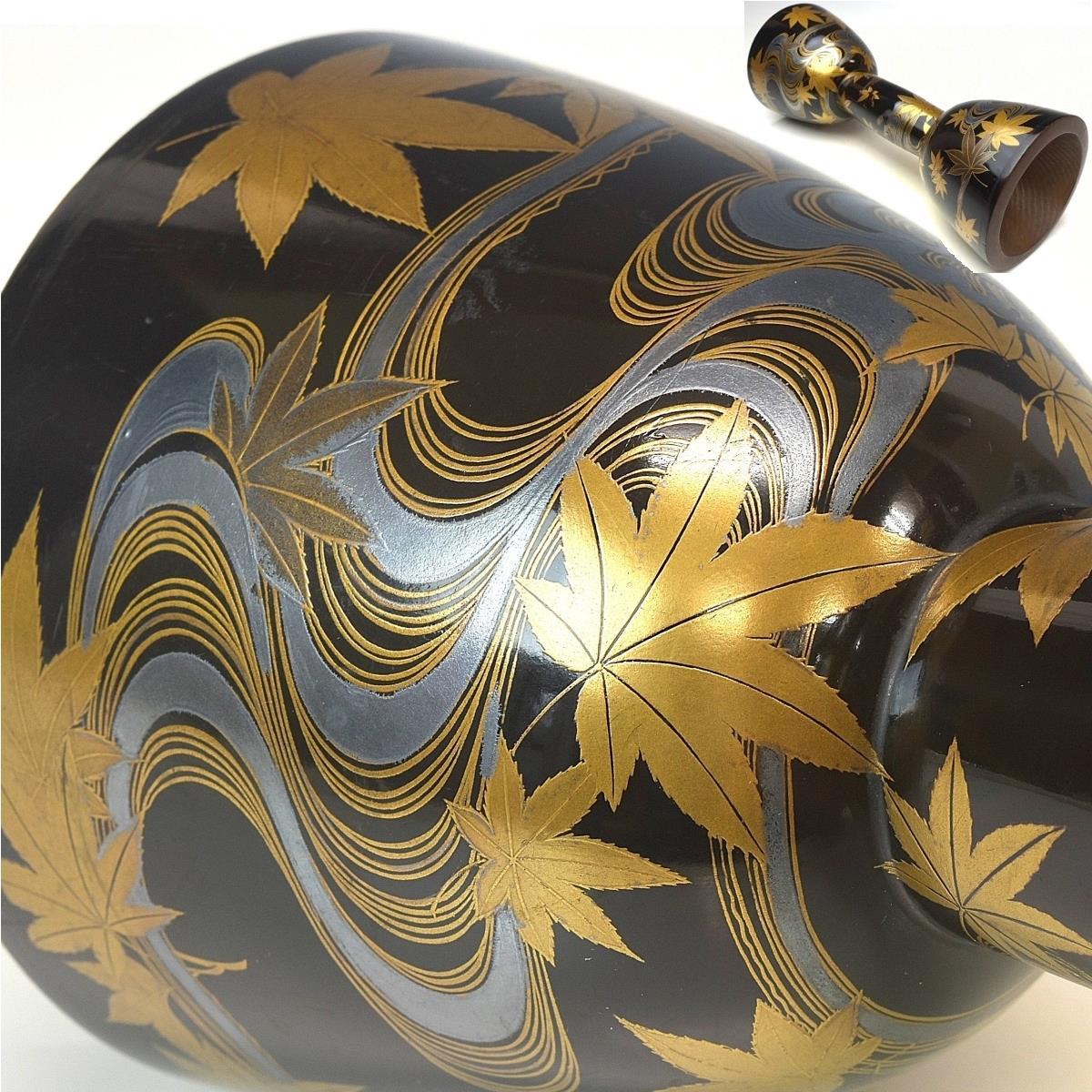 【趣楽】 希少　時代　和楽器　流水紅葉文蒔絵小鼓　高さ２５，５ｃｍ　重量４３５ｇ　上質蒔絵　Ｃ１８１１