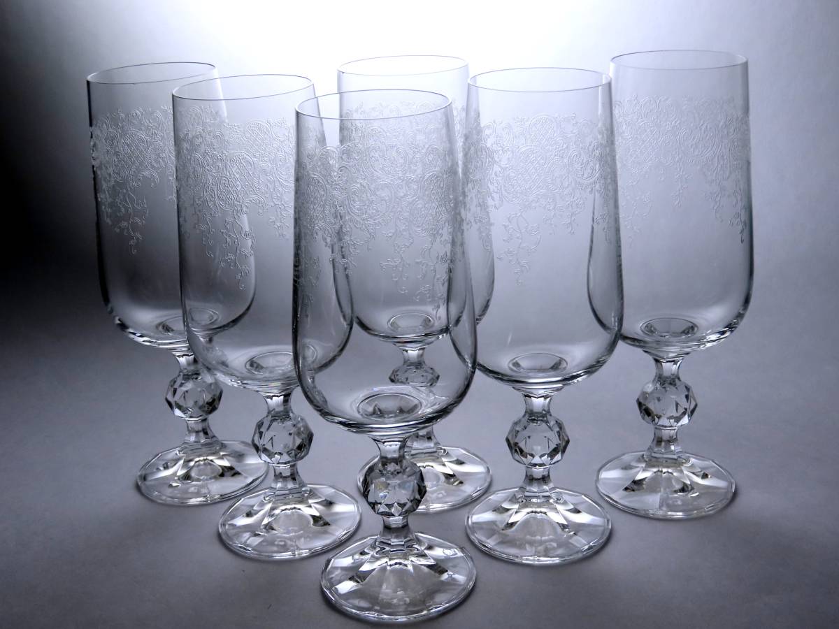 #707【ボヘミアグラス】 ビールグラス６客セット  クリスタル  ボヘミアングラス  新品  数量追加可能 の画像1