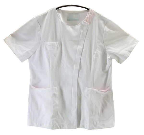 CH2681* новый товар есть перевод форма медсестры короткий рукав левый воротник кнопка-застежка . карман левый правый двойной карман правая сторона петля 4L размер белый белый стоимость доставки 510 иен 