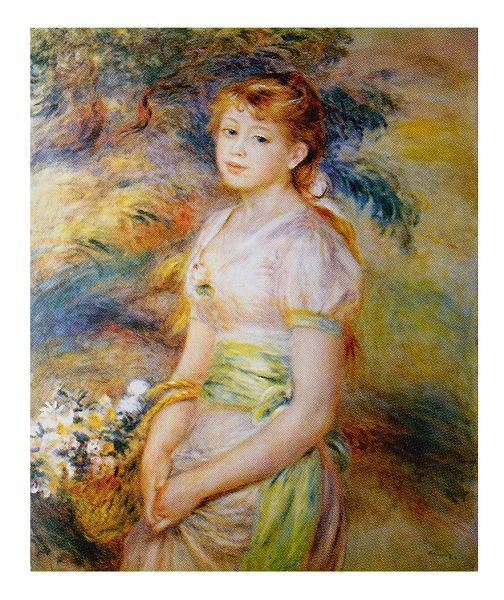 額装絵画 フレーム付き 額縁付き絵画 ピエール・オーギュスト・ルノワール 「花籠を持った少女」 F15号 世界の名画シリーズ プリハード 