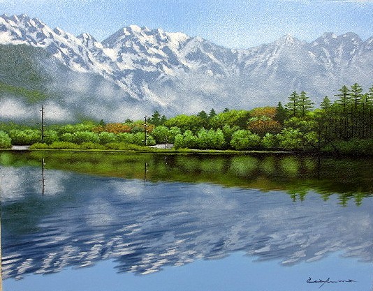 油彩画 洋画 (油絵額縁付きで納品対応可) WSM 「上高地」 朝隈 敏彦 ...
