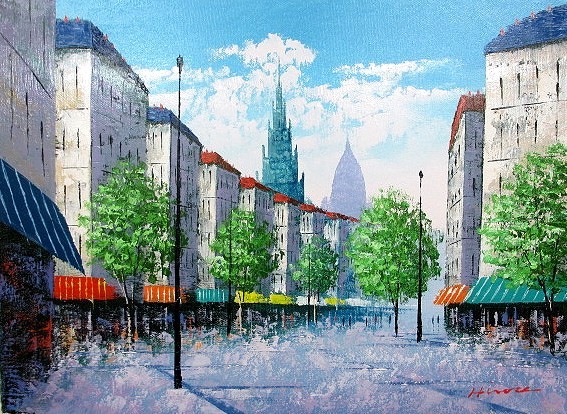 油彩画 洋画 (油絵額縁付きで納品対応可) M15号 「パリの街角」 広瀬 和之 www.ansibytecode.com