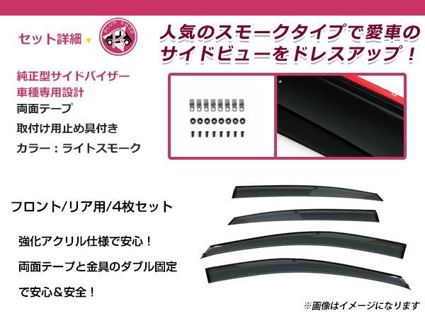 ハリアー 60系 サイドドアバイザー クリアスモーク ウィンドウ バイザー 雨よけ W固定 4枚セット 1台分_画像2