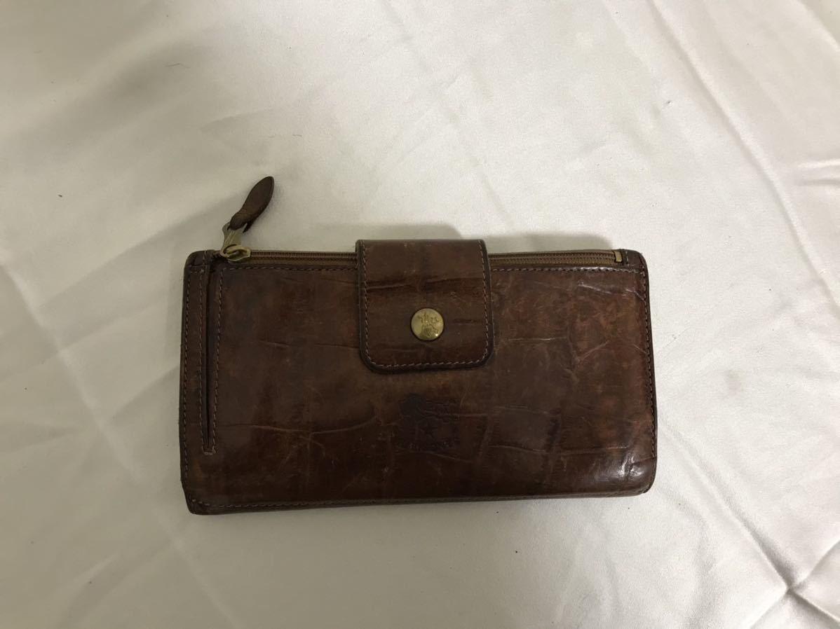  genuine article Il Bisonte IL BISONTE original leather black ko type pushed . folding in half long wallet rhinoceros f. inserting men's lady's business travel tea Brown Italy made 