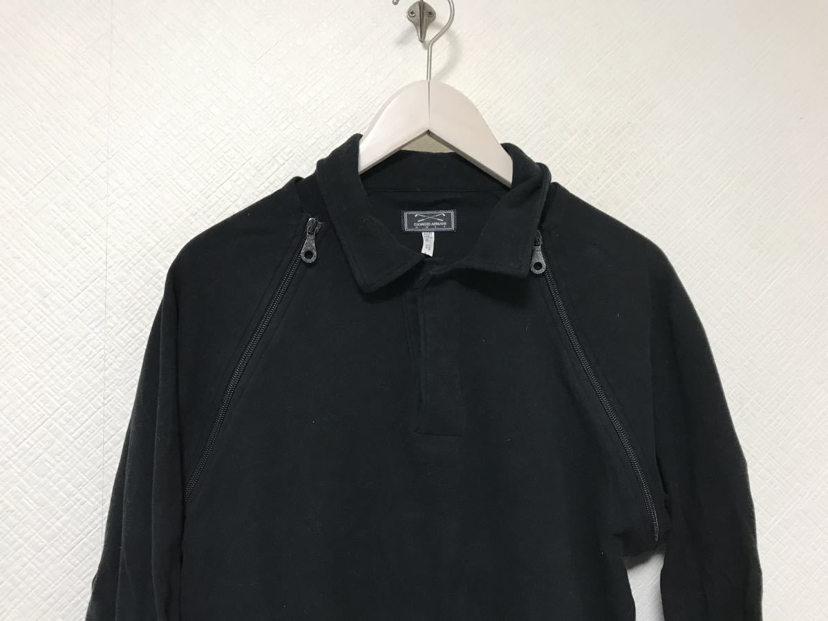 本物ジョルジオアルマーニゴルフGIORGIO ARMANI GOLFコットンジップ長袖ロンTシャツポロメンズアメカジサーフビジネス黒XLイタリア製52