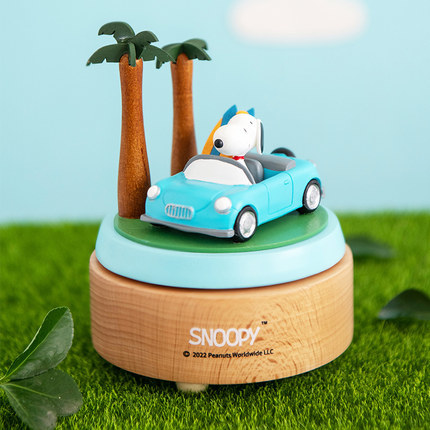 【人気沸騰】 SNOOPY スヌーピ海外限定ドライブの原木製オルゴール music box オルゴール