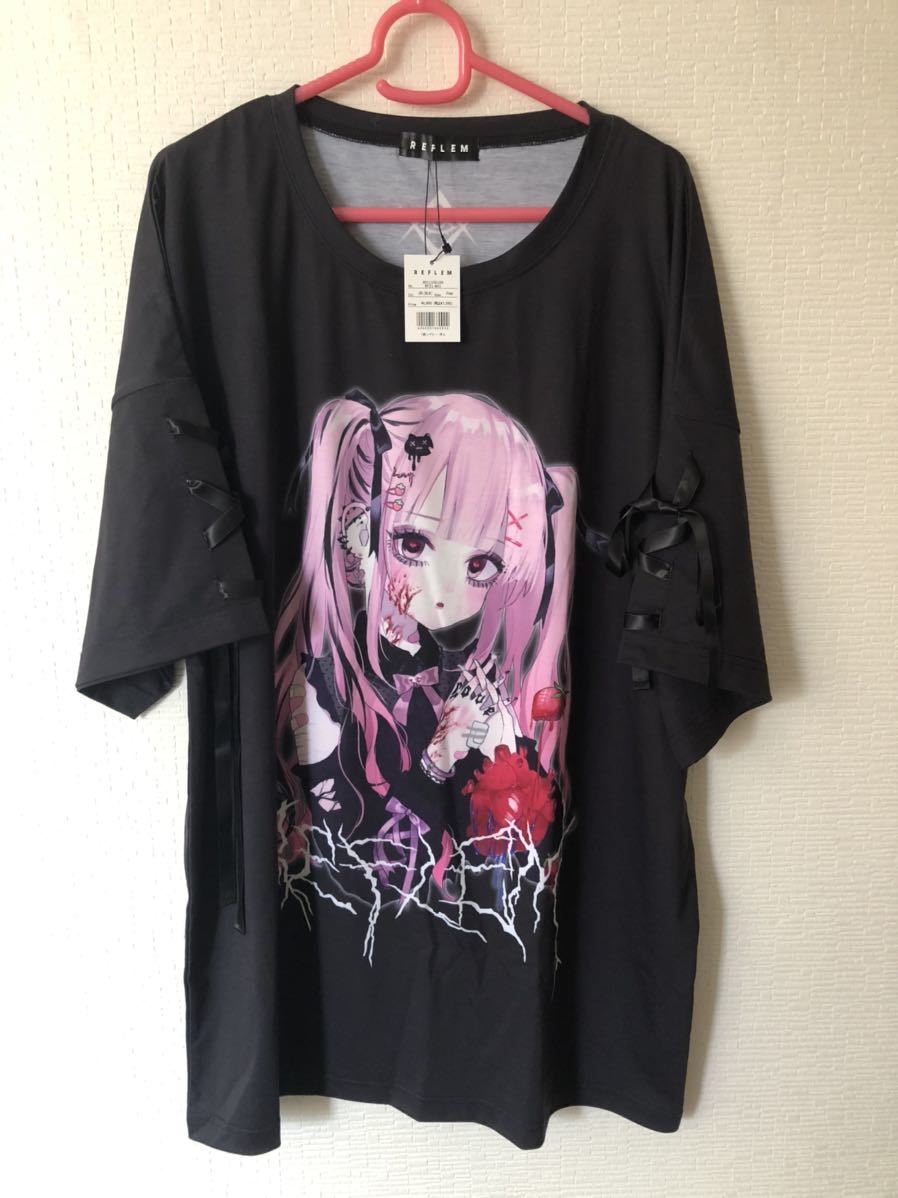 REFLEM negi 限定 コラボ 桃色髪 少女 レースアップ Tシャツ 地雷