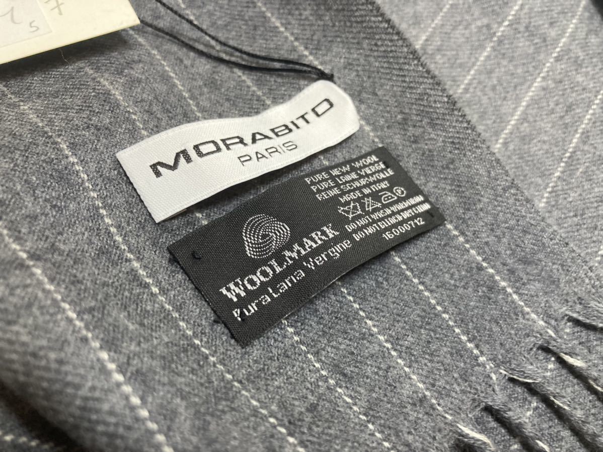 新品 モラビト(仏) ウール100% マフラー/ストール ライトグレーに