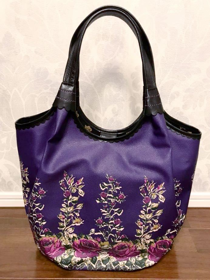  tag equipped * ANNA SUI Anna Sui rose sprouts series rose bag large purple * rose flower purple handbag tote bag 