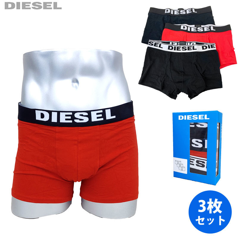 DIESEL diesel under wear 3 sheets set 00CKY3 RIAYC E5037 XL black black red boxer shorts underwear new goods free shipping parallel imported goods 