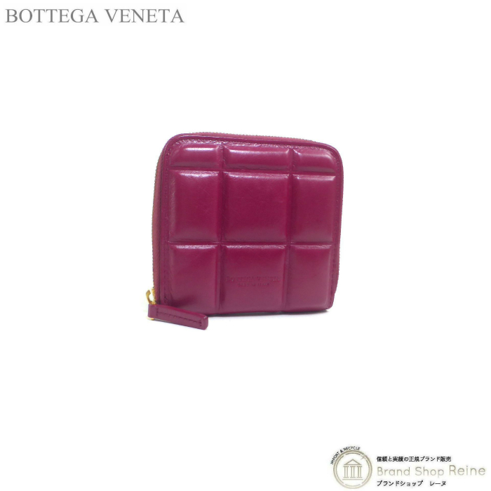 ボッテガ ヴェネタ （BOTTEGA VENETA） パデッド ペーパーカーフ ジップウォレット コンパクト 二つ折り 財布 591752 AMARANT（美品）中古_画像1