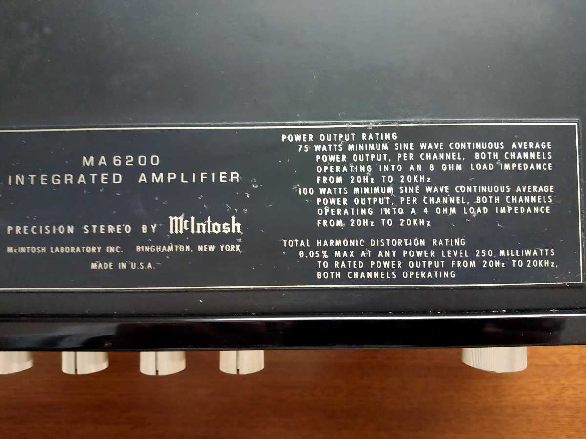 《名機》　mcintosh MA-6200　マッキントッシュ　【動画】プリメインアンプ 　往年のアメリカンサウンド　取扱説明書