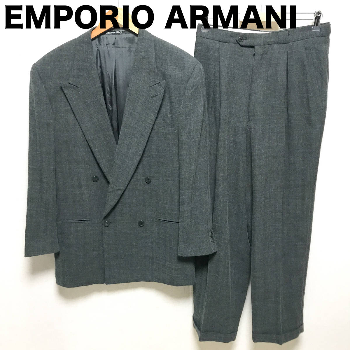 イタリア製 エンポリオ アルマーニ ダブル スーツ 46 ジャケット パンツ　グレー　HAF2301-16-S8-M20