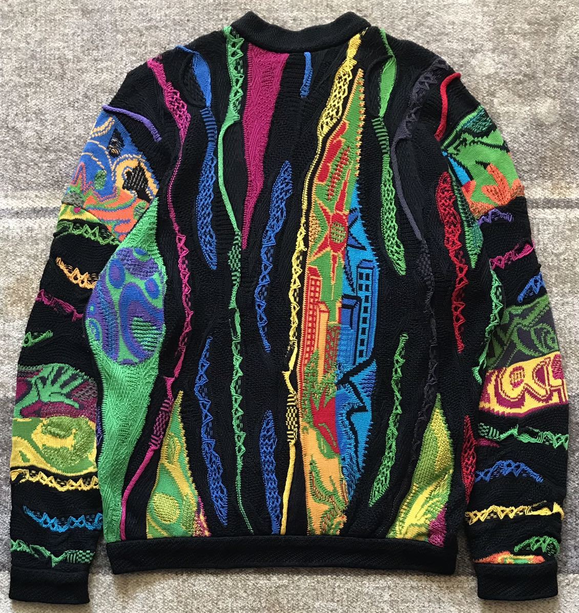 超レア 圧倒的な存在感 芸術 人物柄 風景画 90's ★ COOGI AUSTRALIA ★ クージー オーストラリア 3D 立体 個性派 コットン ニットセーター_画像3